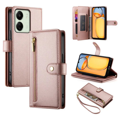 DF-011 For Xiaomi Poco M6 5G / Redmi 13R 5G / 13C 5G / 13C 4G / Poco C65 4G Case Zipper Wallet Leather Cover