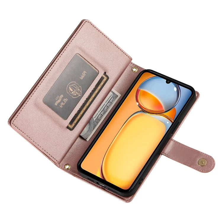 DF-011 For Xiaomi Poco M6 5G / Redmi 13R 5G / 13C 5G / 13C 4G / Poco C65 4G Case Zipper Wallet Leather Cover