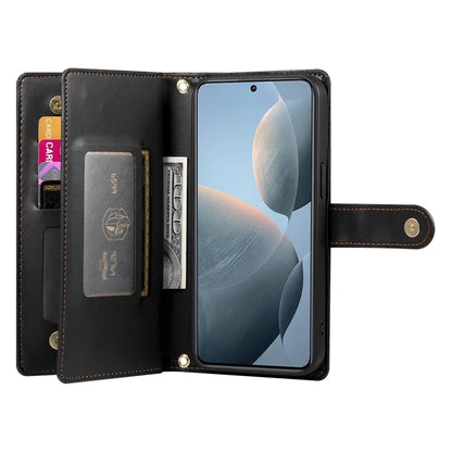 DF-011 For Xiaomi Poco X6 Pro 5G / Redmi K70E 5G Leather Case Zipper Wallet Multiple Card Slots