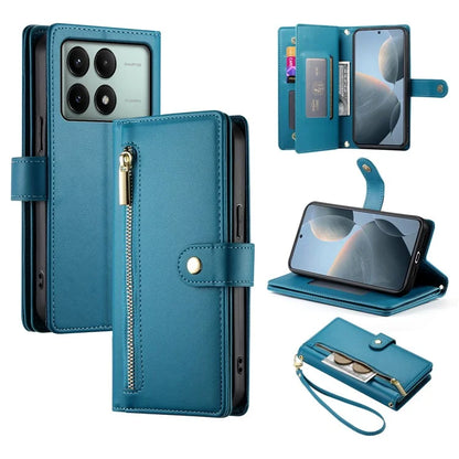 DF-011 For Xiaomi Poco X6 Pro 5G / Redmi K70E 5G Leather Case Zipper Wallet Multiple Card Slots