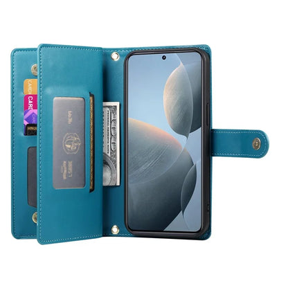 DF-011 For Xiaomi Poco X6 Pro 5G / Redmi K70E 5G Leather Case Zipper Wallet Multiple Card Slots