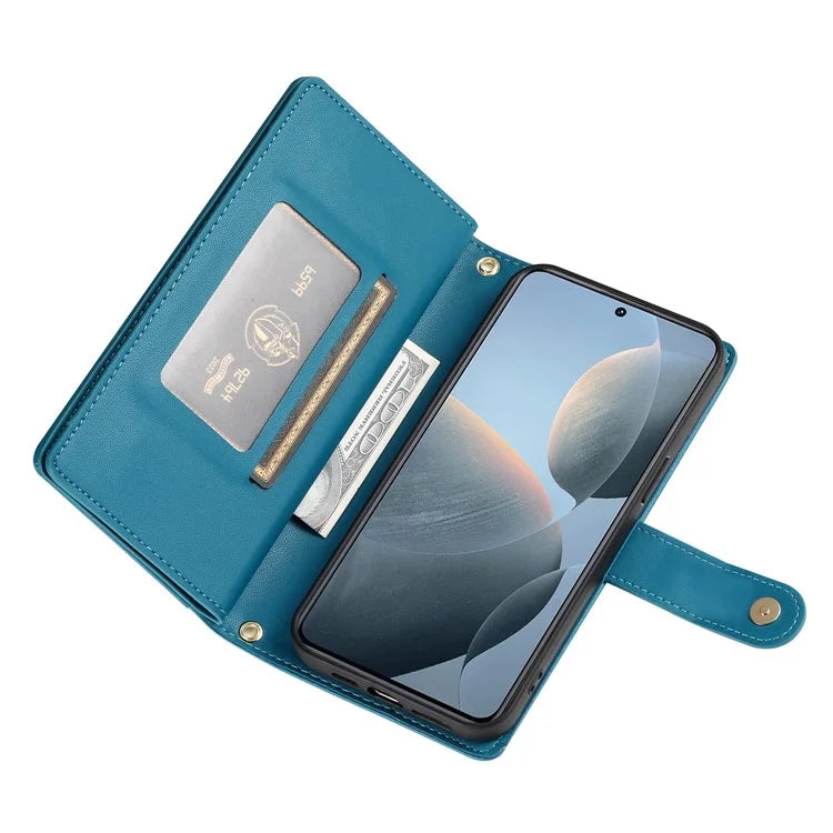 DF-011 For Xiaomi Poco X6 Pro 5G / Redmi K70E 5G Leather Case Zipper Wallet Multiple Card Slots