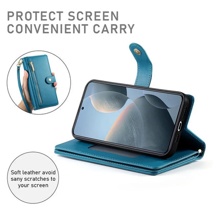 DF-011 For Xiaomi Poco X6 Pro 5G / Redmi K70E 5G Leather Case Zipper Wallet Multiple Card Slots