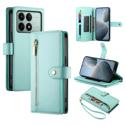 DF-011 For Xiaomi Poco X6 Pro 5G / Redmi K70E 5G Leather Case Zipper Wallet Multiple Card Slots