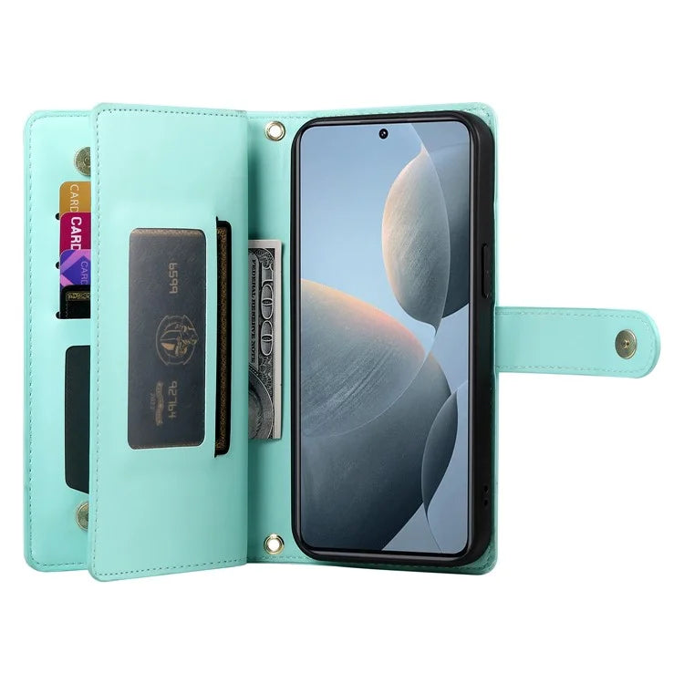 DF-011 For Xiaomi Poco X6 Pro 5G / Redmi K70E 5G Leather Case Zipper Wallet Multiple Card Slots