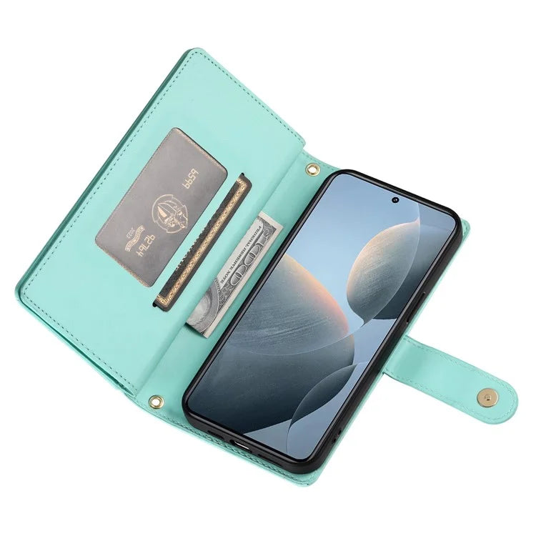 DF-011 For Xiaomi Poco X6 Pro 5G / Redmi K70E 5G Leather Case Zipper Wallet Multiple Card Slots