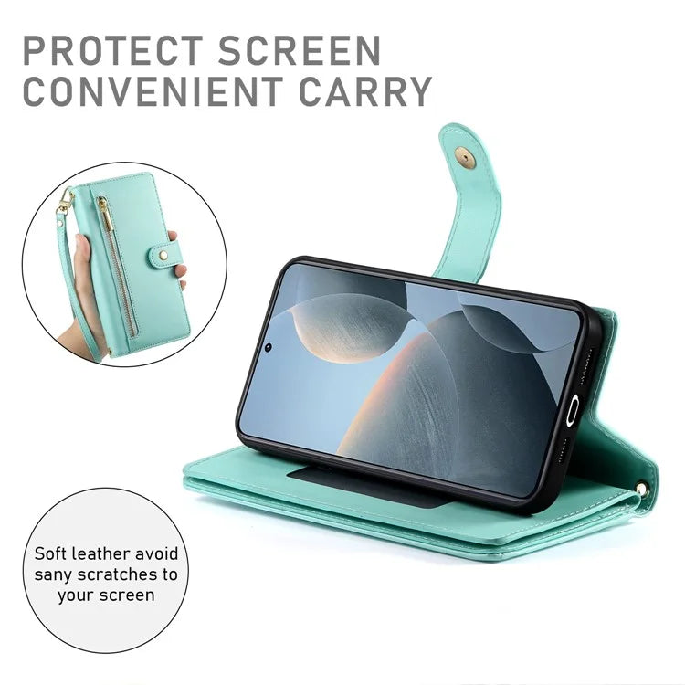 DF-011 For Xiaomi Poco X6 Pro 5G / Redmi K70E 5G Leather Case Zipper Wallet Multiple Card Slots