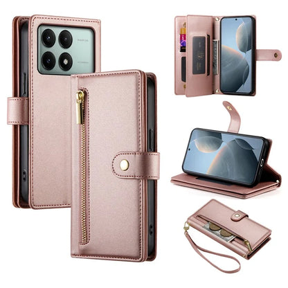 DF-011 For Xiaomi Poco X6 Pro 5G / Redmi K70E 5G Leather Case Zipper Wallet Multiple Card Slots