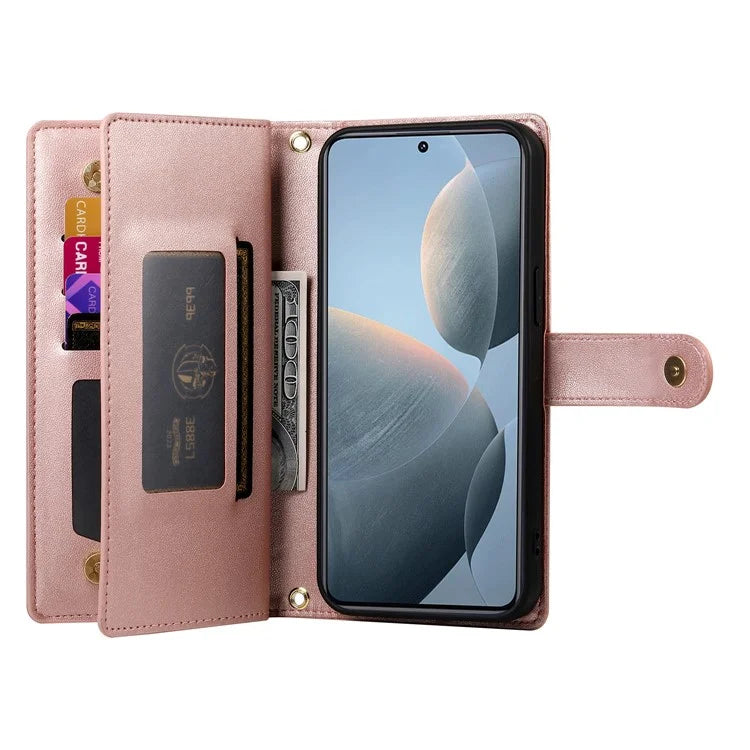 DF-011 For Xiaomi Poco X6 Pro 5G / Redmi K70E 5G Leather Case Zipper Wallet Multiple Card Slots