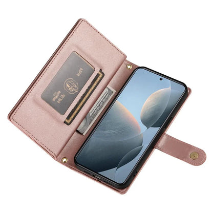 DF-011 For Xiaomi Poco X6 Pro 5G / Redmi K70E 5G Leather Case Zipper Wallet Multiple Card Slots
