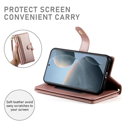 DF-011 For Xiaomi Poco X6 Pro 5G / Redmi K70E 5G Leather Case Zipper Wallet Multiple Card Slots