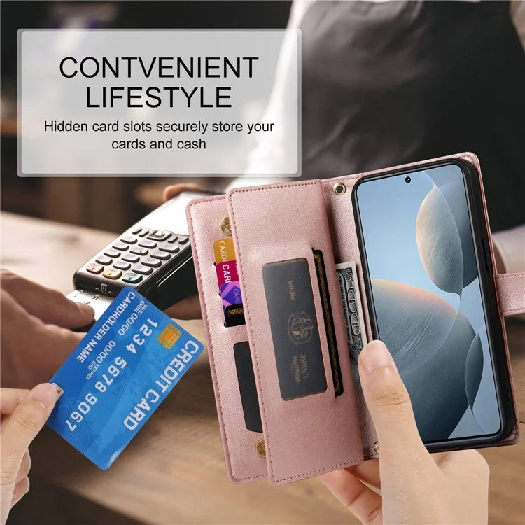 DF-011 For Xiaomi Poco X6 Pro 5G / Redmi K70E 5G Leather Case Zipper Wallet Multiple Card Slots
