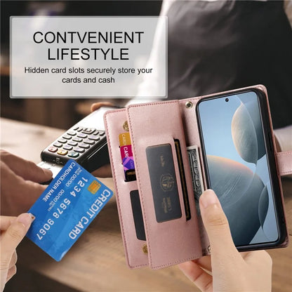 DF-011 For Xiaomi Poco X6 Pro 5G / Redmi K70E 5G Leather Case Zipper Wallet Multiple Card Slots