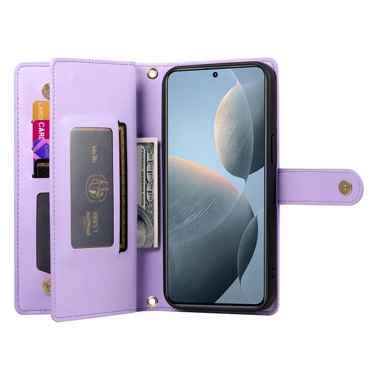 DF-011 For Xiaomi Poco X6 Pro 5G / Redmi K70E 5G Leather Case Zipper Wallet Multiple Card Slots