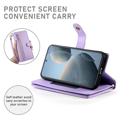DF-011 For Xiaomi Poco X6 Pro 5G / Redmi K70E 5G Leather Case Zipper Wallet Multiple Card Slots