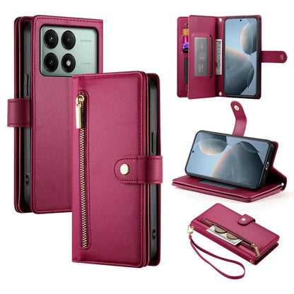 DF-011 For Xiaomi Poco X6 Pro 5G / Redmi K70E 5G Leather Case Zipper Wallet Multiple Card Slots