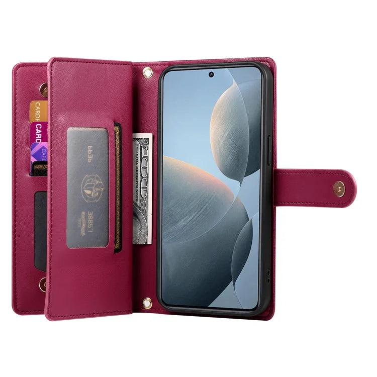 DF-011 For Xiaomi Poco X6 Pro 5G / Redmi K70E 5G Leather Case Zipper Wallet Multiple Card Slots