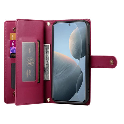 DF-011 For Xiaomi Poco X6 Pro 5G / Redmi K70E 5G Leather Case Zipper Wallet Multiple Card Slots