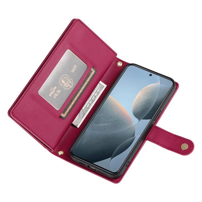 DF-011 For Xiaomi Poco X6 Pro 5G / Redmi K70E 5G Leather Case Zipper Wallet Multiple Card Slots