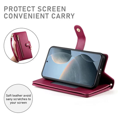 DF-011 For Xiaomi Poco X6 Pro 5G / Redmi K70E 5G Leather Case Zipper Wallet Multiple Card Slots