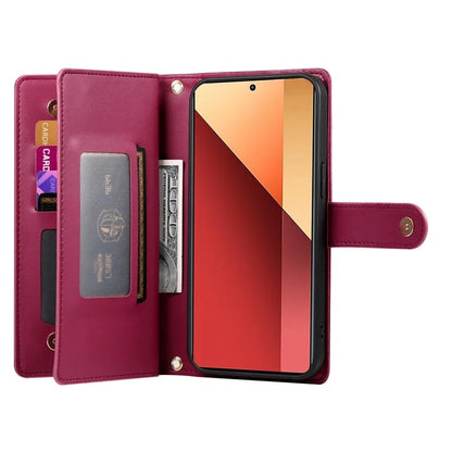 DF-011 For Xiaomi Poco M6 Pro 4G / Redmi Note 13 Pro 4G Wallet Case Zipper Leather Phone Cover