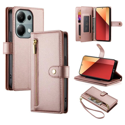 DF-011 For Xiaomi Poco M6 Pro 4G / Redmi Note 13 Pro 4G Wallet Case Zipper Leather Phone Cover