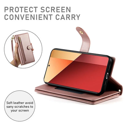 DF-011 For Xiaomi Poco M6 Pro 4G / Redmi Note 13 Pro 4G Wallet Case Zipper Leather Phone Cover