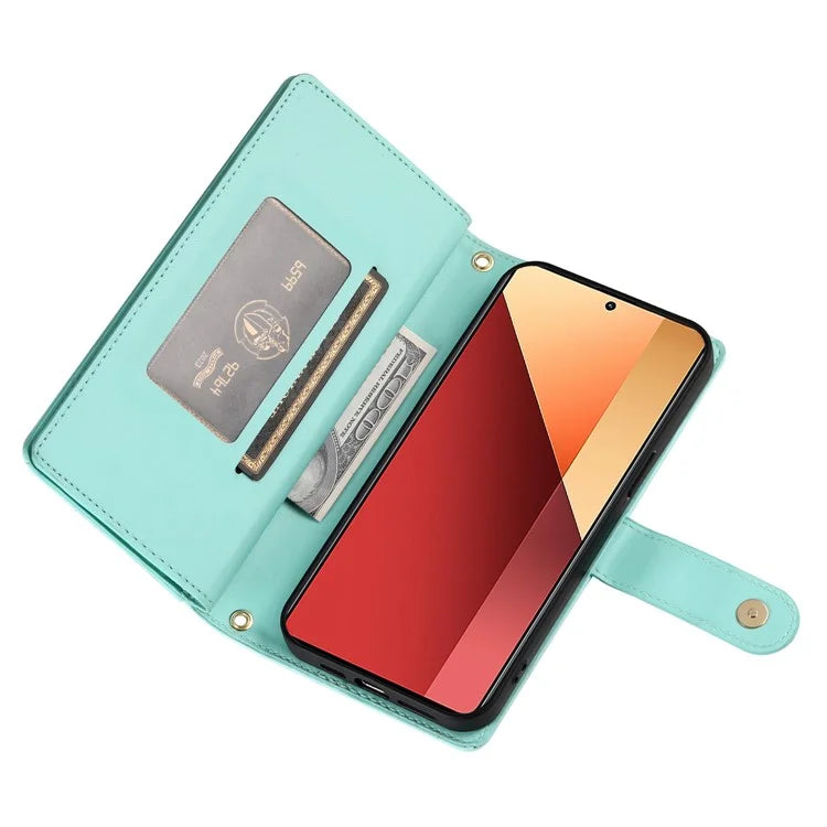 DF-011 For Xiaomi Poco M6 Pro 4G / Redmi Note 13 Pro 4G Wallet Case Zipper Leather Phone Cover
