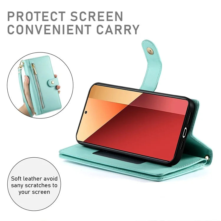 DF-011 For Xiaomi Poco M6 Pro 4G / Redmi Note 13 Pro 4G Wallet Case Zipper Leather Phone Cover