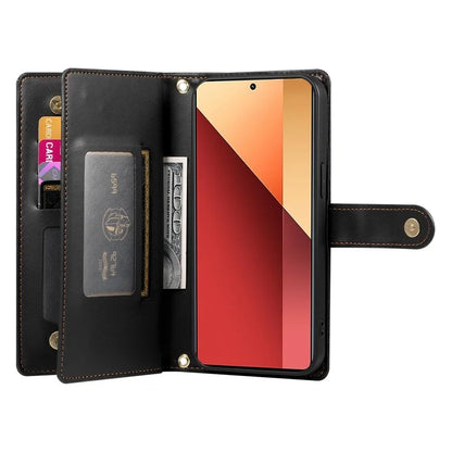 DF-011 For Xiaomi Poco M6 Pro 4G / Redmi Note 13 Pro 4G Wallet Case Zipper Leather Phone Cover