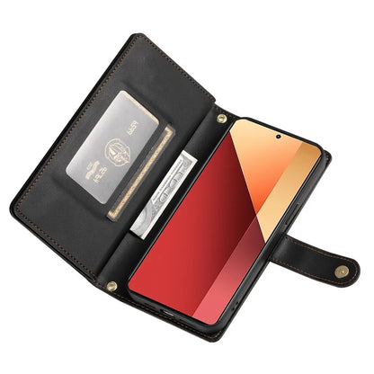 DF-011 For Xiaomi Poco M6 Pro 4G / Redmi Note 13 Pro 4G Wallet Case Zipper Leather Phone Cover