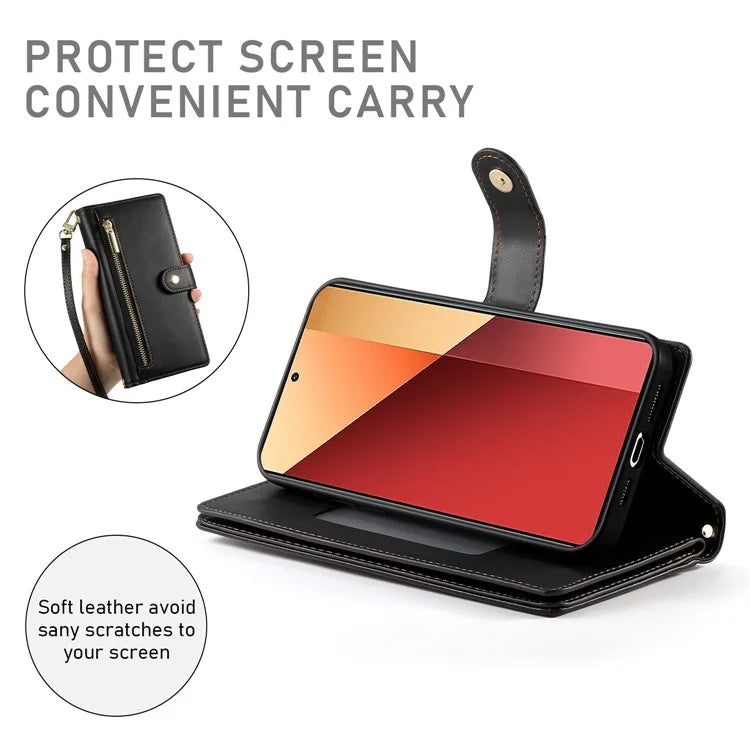 DF-011 For Xiaomi Poco M6 Pro 4G / Redmi Note 13 Pro 4G Wallet Case Zipper Leather Phone Cover