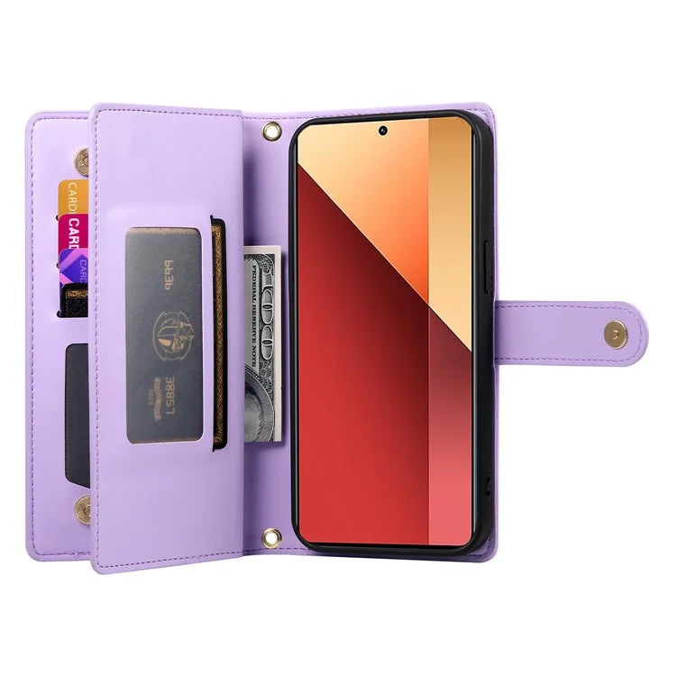 DF-011 For Xiaomi Poco M6 Pro 4G / Redmi Note 13 Pro 4G Wallet Case Zipper Leather Phone Cover
