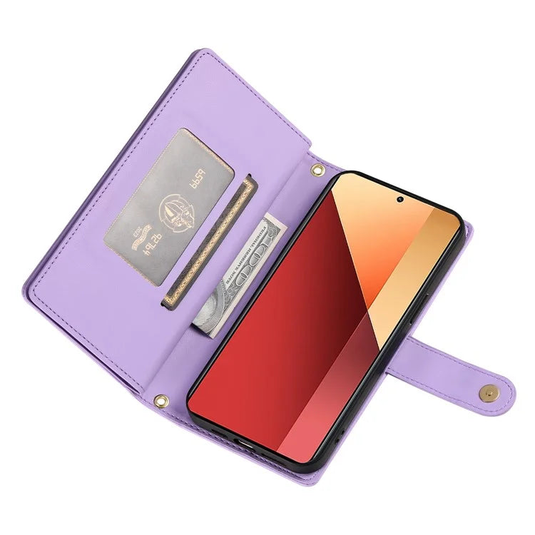 DF-011 For Xiaomi Poco M6 Pro 4G / Redmi Note 13 Pro 4G Wallet Case Zipper Leather Phone Cover