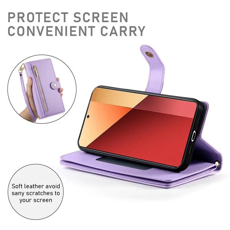 DF-011 For Xiaomi Poco M6 Pro 4G / Redmi Note 13 Pro 4G Wallet Case Zipper Leather Phone Cover