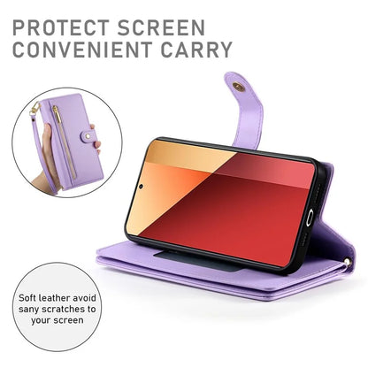 DF-011 For Xiaomi Poco M6 Pro 4G / Redmi Note 13 Pro 4G Wallet Case Zipper Leather Phone Cover