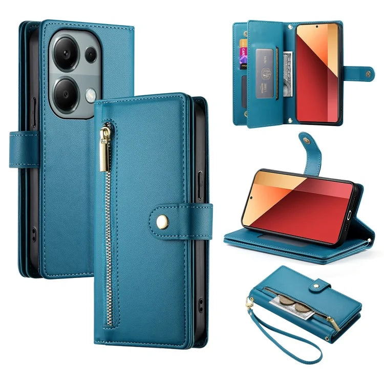 DF-011 For Xiaomi Poco M6 Pro 4G / Redmi Note 13 Pro 4G Wallet Case Zipper Leather Phone Cover