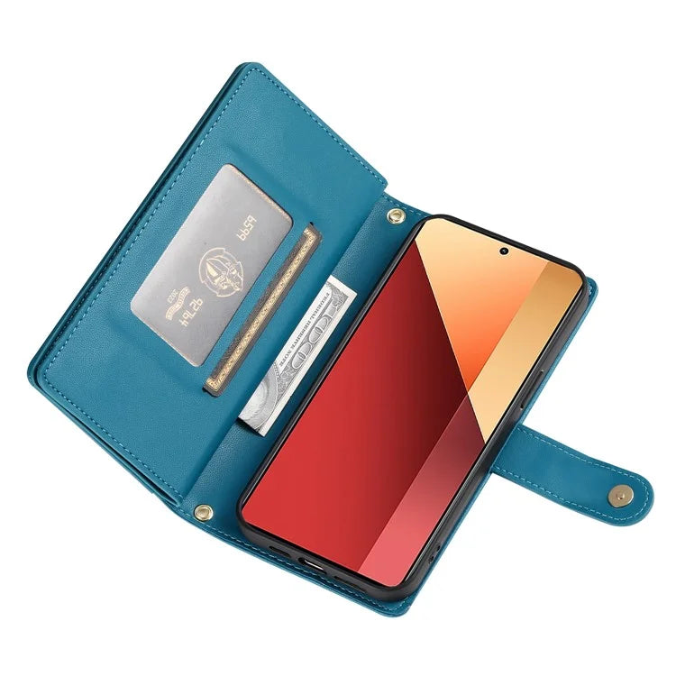 DF-011 For Xiaomi Poco M6 Pro 4G / Redmi Note 13 Pro 4G Wallet Case Zipper Leather Phone Cover