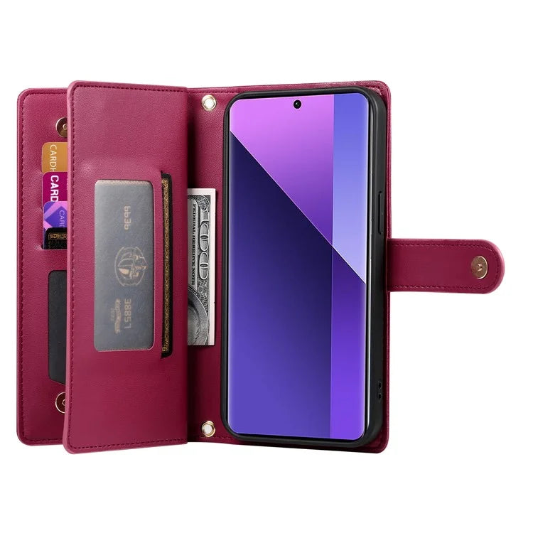 DF-011 For Xiaomi Redmi Note 13 Pro+ 5G Case Zipper Wallet Leather Phone Cover Stand View