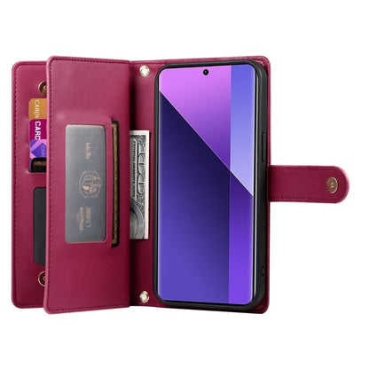 DF-011 For Xiaomi Redmi Note 13 Pro+ 5G Case Zipper Wallet Leather Phone Cover Stand View