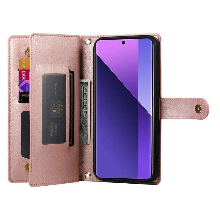DF-011 For Xiaomi Redmi Note 13 Pro+ 5G Case Zipper Wallet Leather Phone Cover Stand View