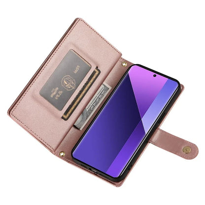 DF-011 For Xiaomi Redmi Note 13 Pro+ 5G Case Zipper Wallet Leather Phone Cover Stand View