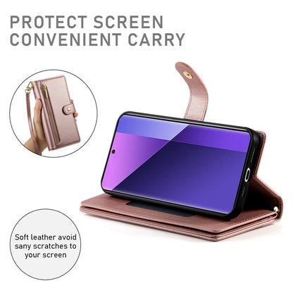 DF-011 For Xiaomi Redmi Note 13 Pro+ 5G Case Zipper Wallet Leather Phone Cover Stand View