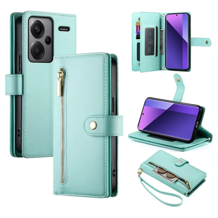 DF-011 For Xiaomi Redmi Note 13 Pro+ 5G Case Zipper Wallet Leather Phone Cover Stand View