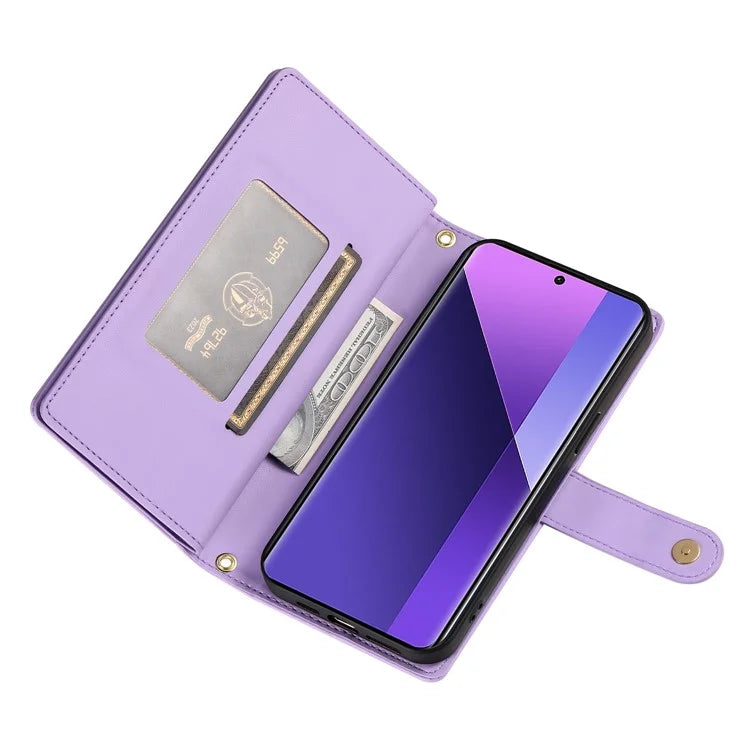 DF-011 For Xiaomi Redmi Note 13 Pro+ 5G Case Zipper Wallet Leather Phone Cover Stand View