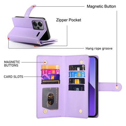 DF-011 For Xiaomi Redmi Note 13 Pro+ 5G Case Zipper Wallet Leather Phone Cover Stand View