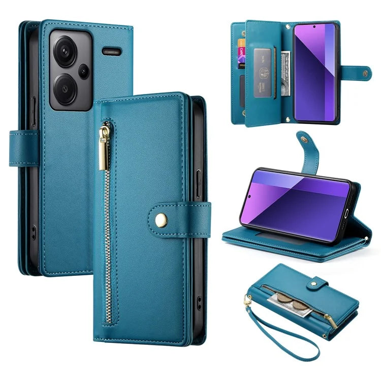 DF-011 For Xiaomi Redmi Note 13 Pro+ 5G Case Zipper Wallet Leather Phone Cover Stand View