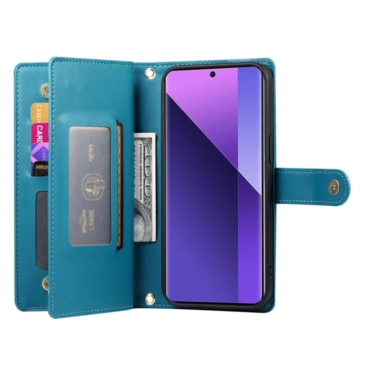 DF-011 For Xiaomi Redmi Note 13 Pro+ 5G Case Zipper Wallet Leather Phone Cover Stand View