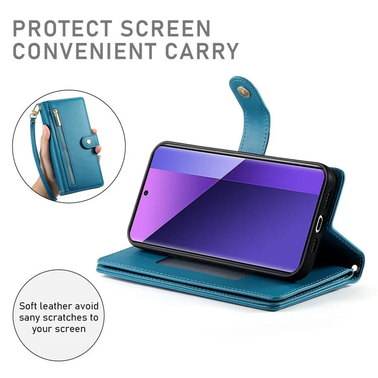 DF-011 For Xiaomi Redmi Note 13 Pro+ 5G Case Zipper Wallet Leather Phone Cover Stand View