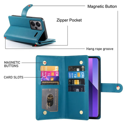 DF-011 For Xiaomi Redmi Note 13 Pro+ 5G Case Zipper Wallet Leather Phone Cover Stand View